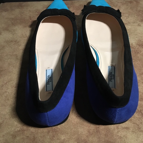 PRADA NIB RARE AUTHENTIC BLUE COLOR BLOCK DESIGN SUEDE FLATS. - Picture 11 of 13